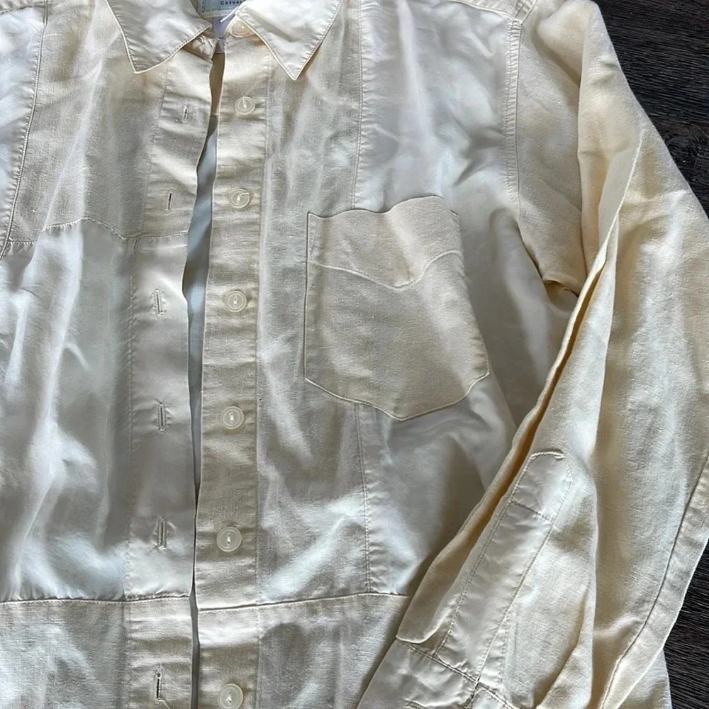 Susan Bristol Casuals Linen Patchwork Yellow Button Down - Picture 4 of 8